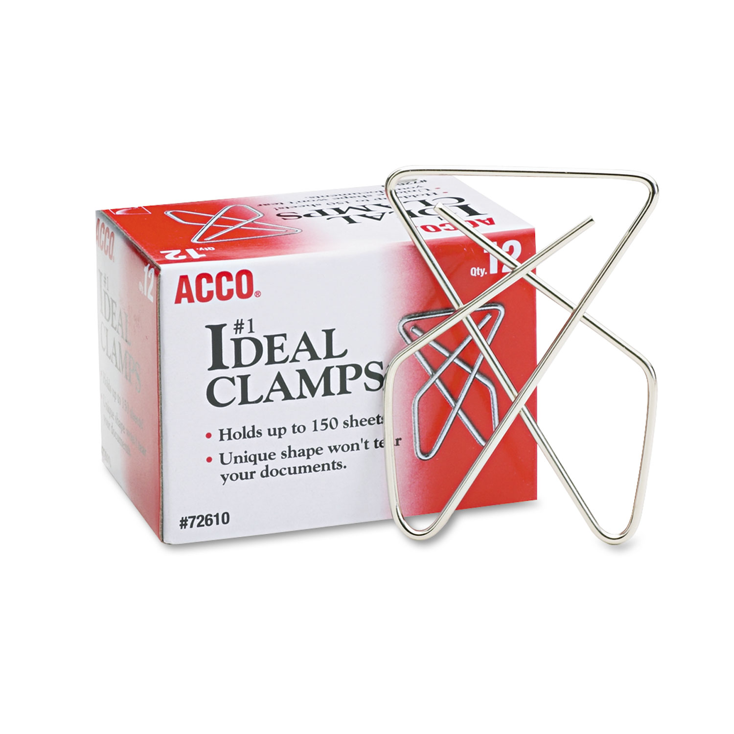  ACCO A7072610B Ideal Clamps, Large (No. 1), Silver, 12/Box (ACC72610) 