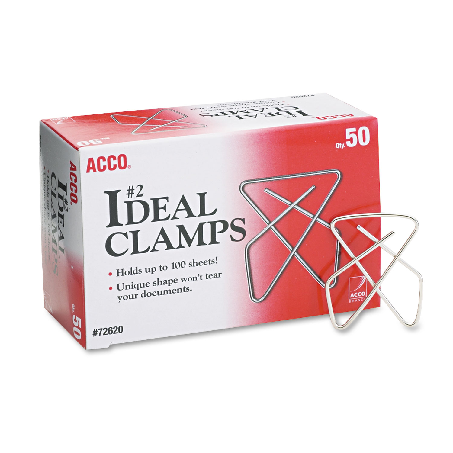  ACCO A7072620B Ideal Clamps, Small (No. 2), Silver, 50/Box (ACC72620) 