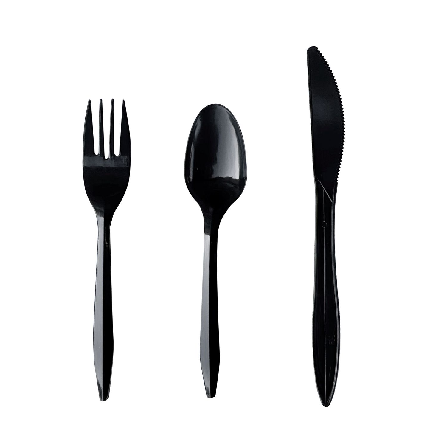 Three-Piece Cutlery Kit, Fork/Knife/Teaspoon, Polypropylene, Black, 250/Carton