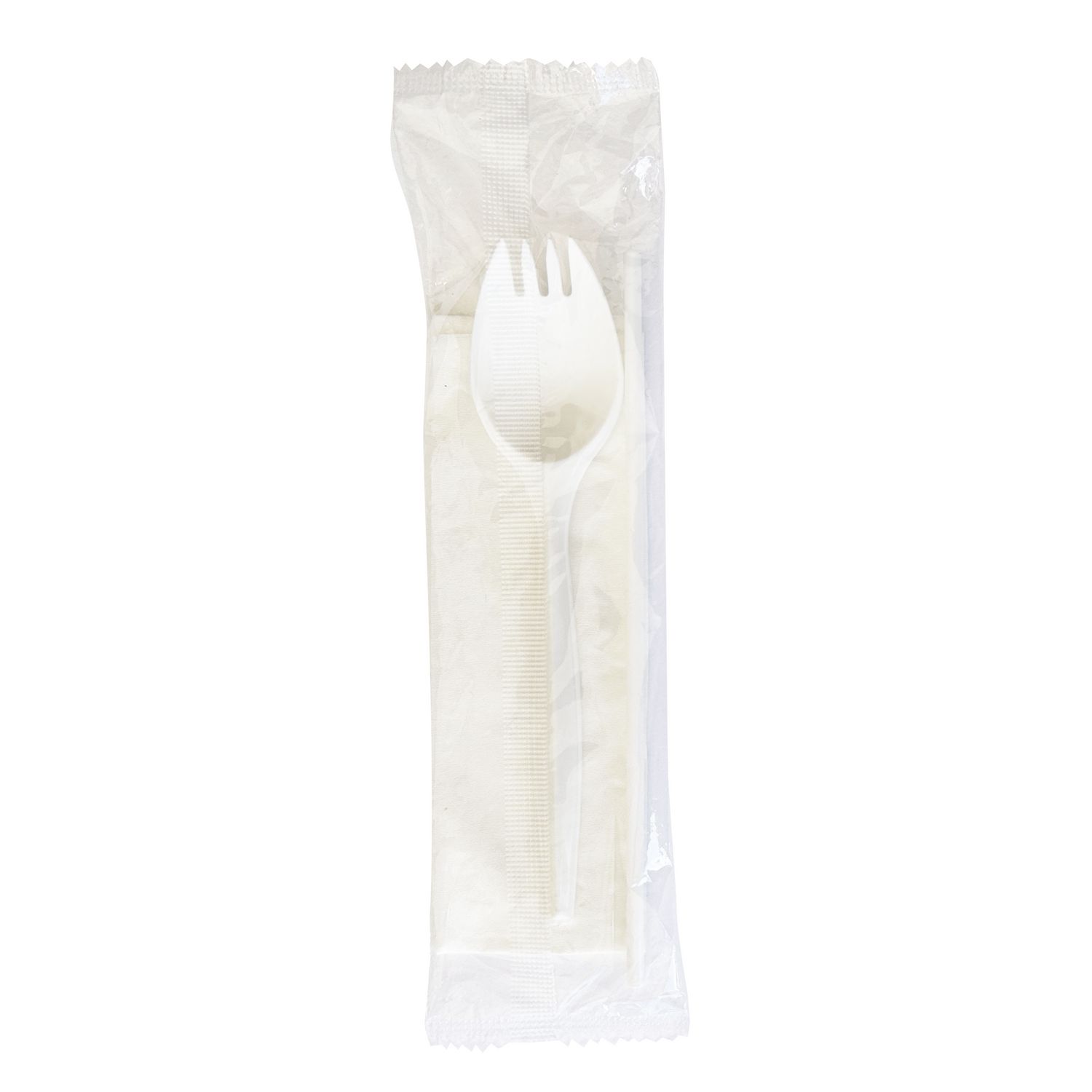 School Cutlery Kit, Napkin/Spork/Straw, White, 1,000/Carton