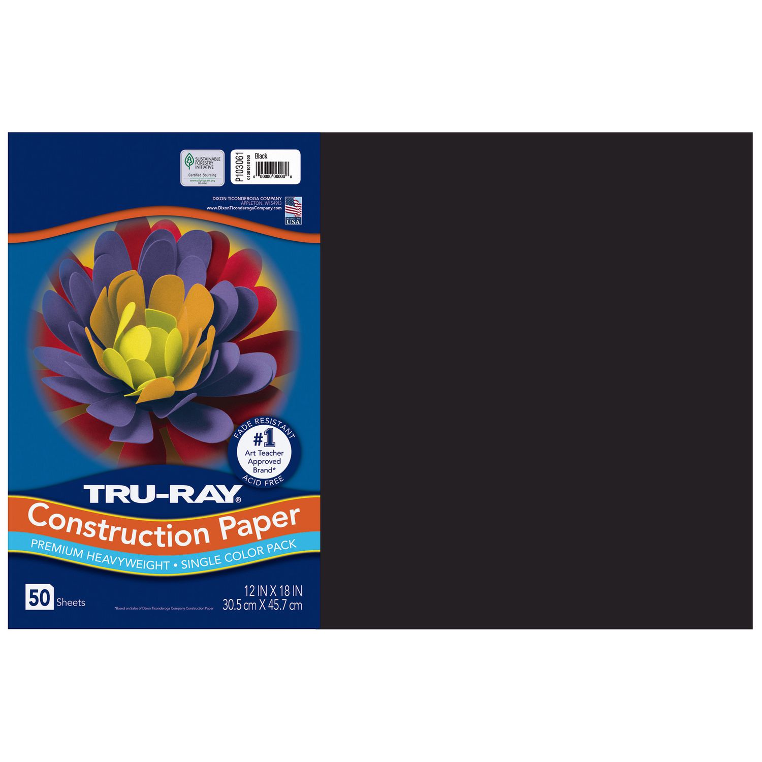 Tru-Ray Construction Paper, 76 lb Text Weight, 12 x 18, Black, 50/Pack, 25 Packs/Carton