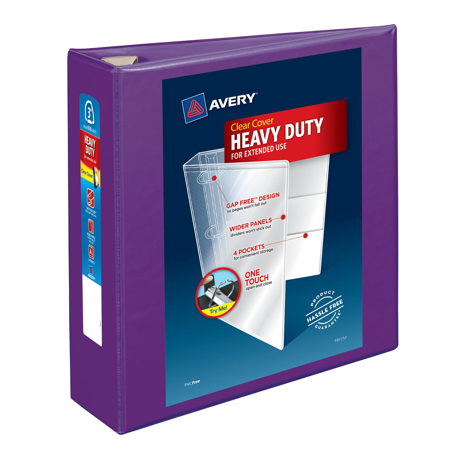 Heavy-Duty View Binder with DuraHinge and One Touch EZD Rings, 3 Rings, 3″ Capacity, 11 x 8.5, Purple, 4/Carton