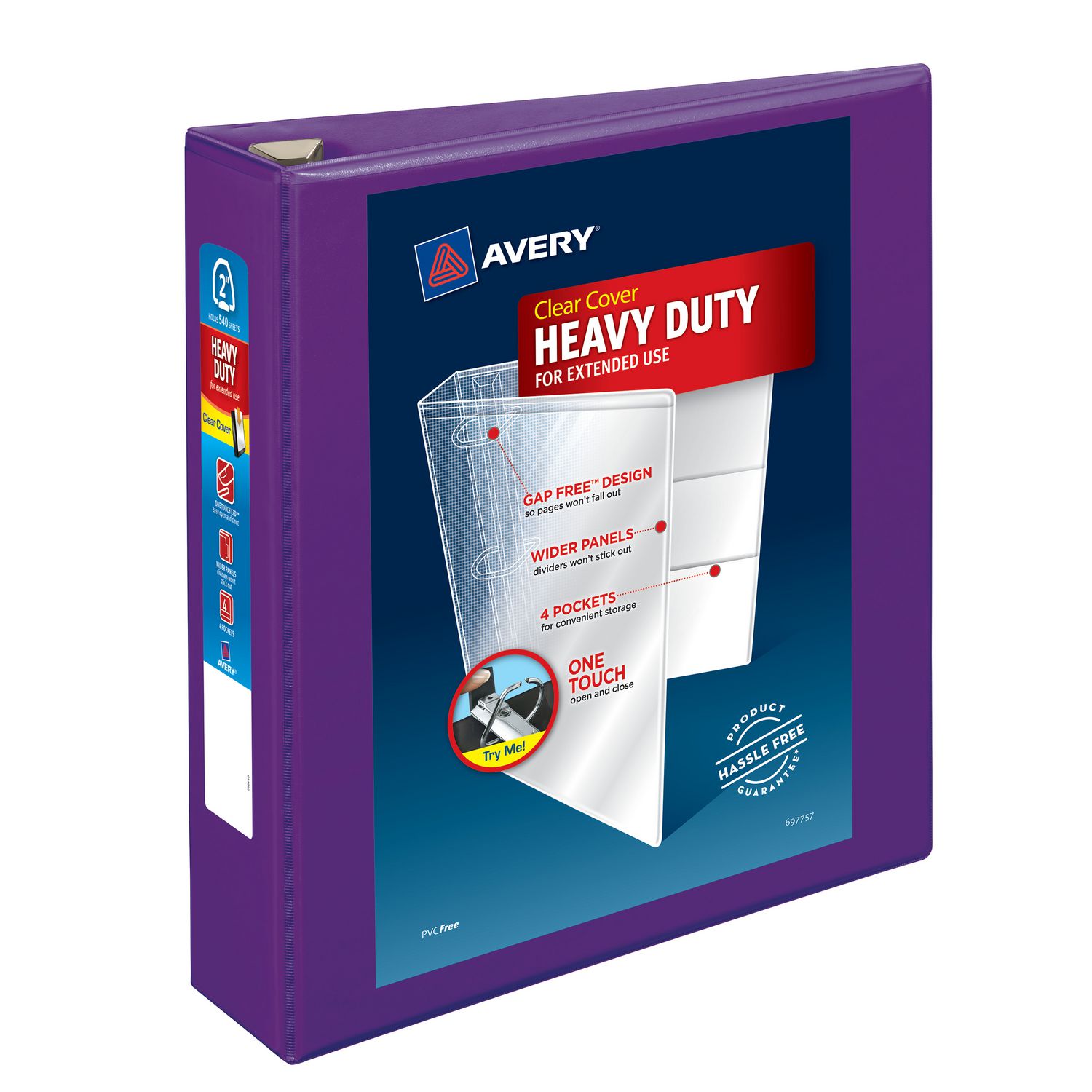 Heavy-Duty View Binder with DuraHinge and One Touch EZD Rings, 3 Rings, 2″ Capacity, 11 x 8.5, Purple, 6/Carton