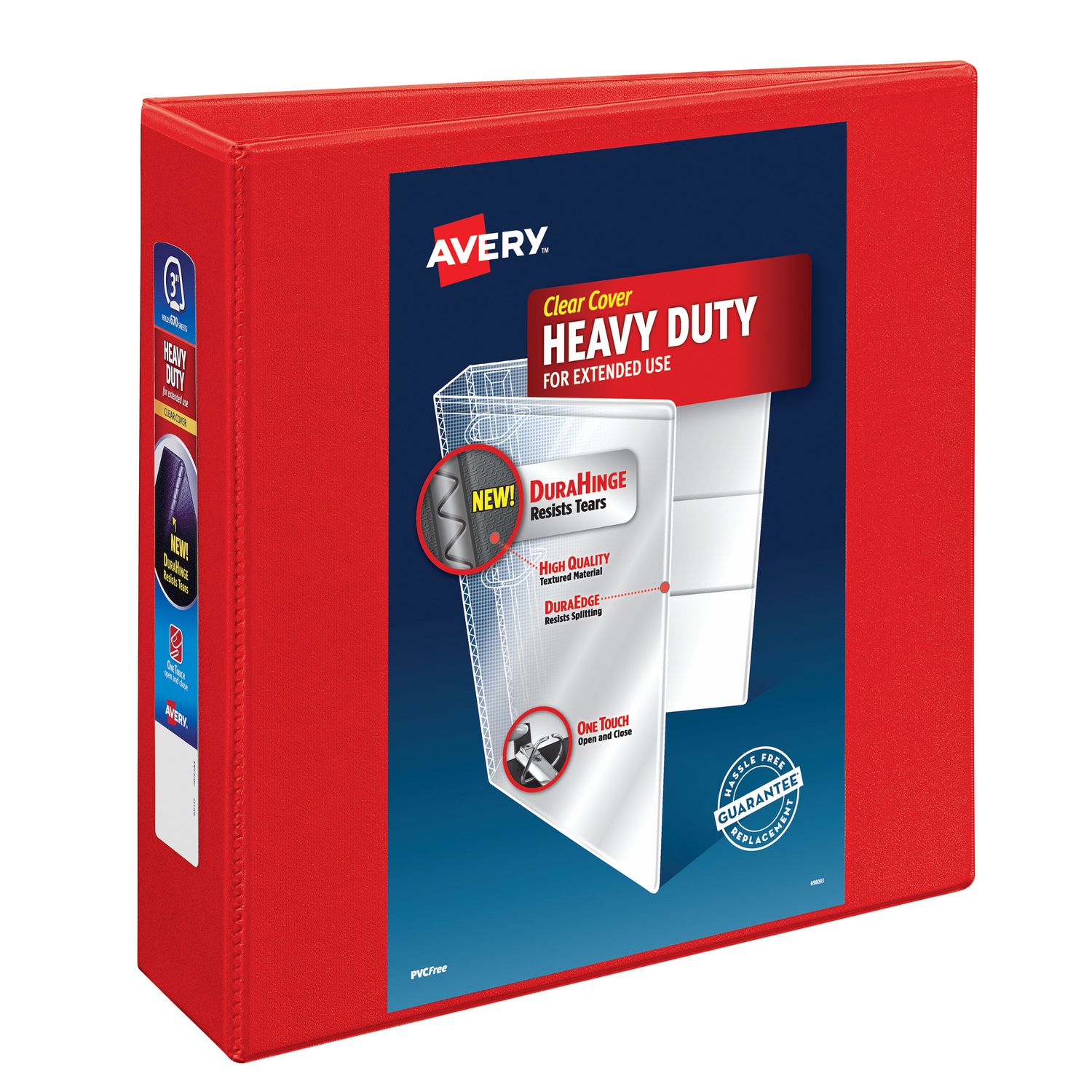 Heavy-Duty View Binder with DuraHinge and Locking One Touch EZD Rings, 3 Rings, 3″ Capacity, 11 x 8.5, Red, 4/Carton