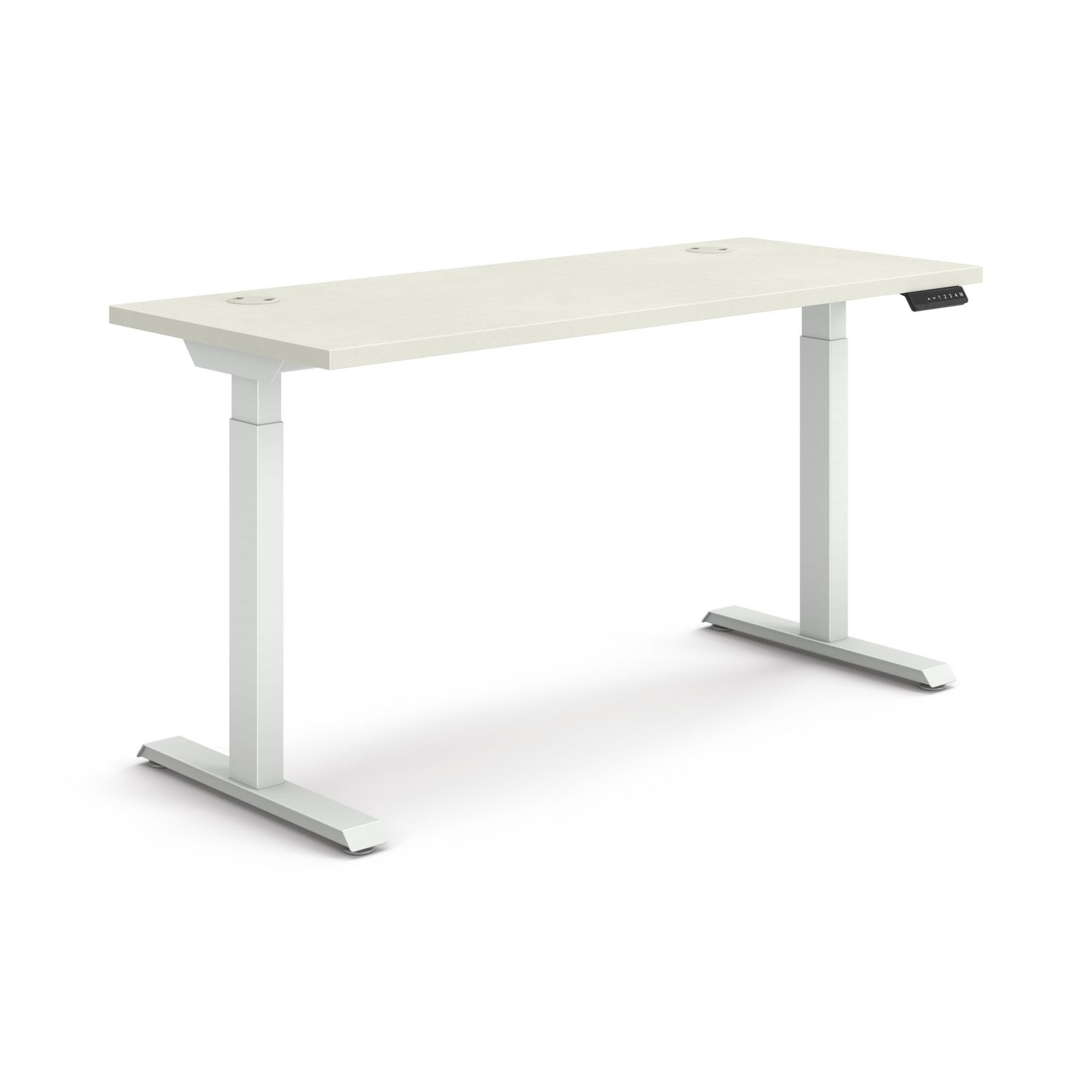 Coordinate Height Adjustable Desk Bundle 2-Stage, 58″ x 22″ x 27.75″ to 47″, Silver Mesh/Designer White