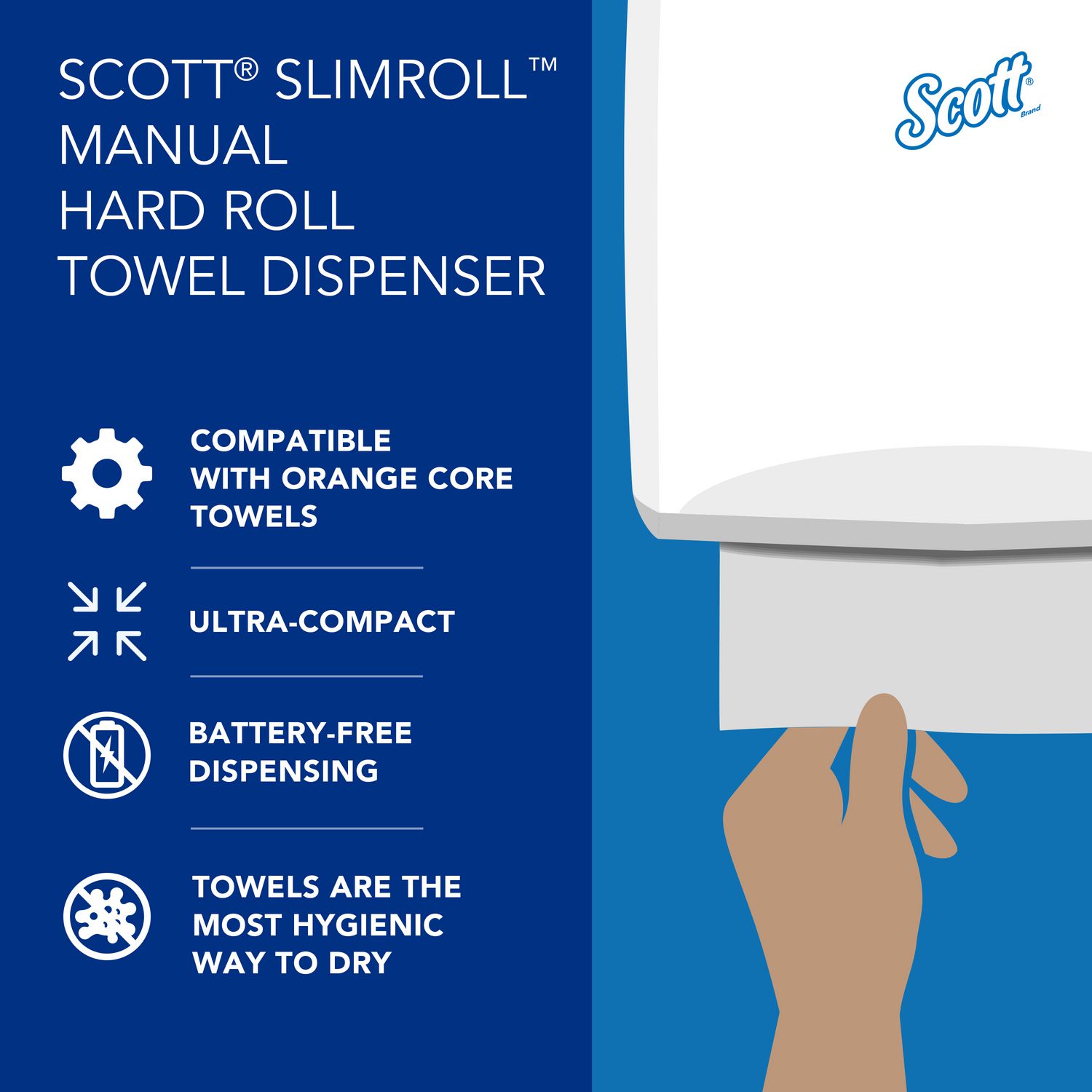 Scott® Slimroll Manual Towel Dispenser, 12.65 x 13.02 x 7.18, White ...