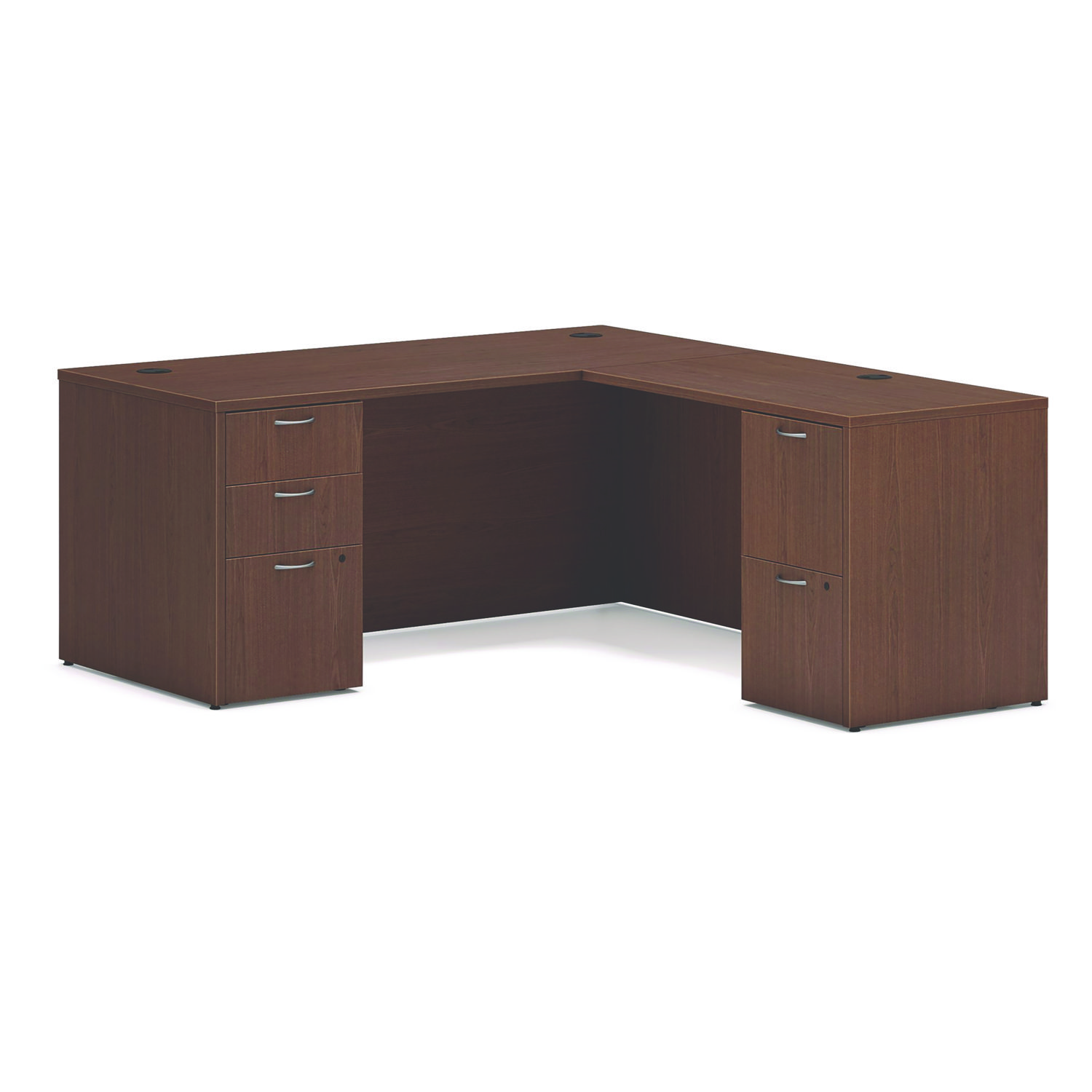 Mod L-Station Double Pedestal Desk Bundle, 66″ x 72″ x 29″, Sepia Walnut