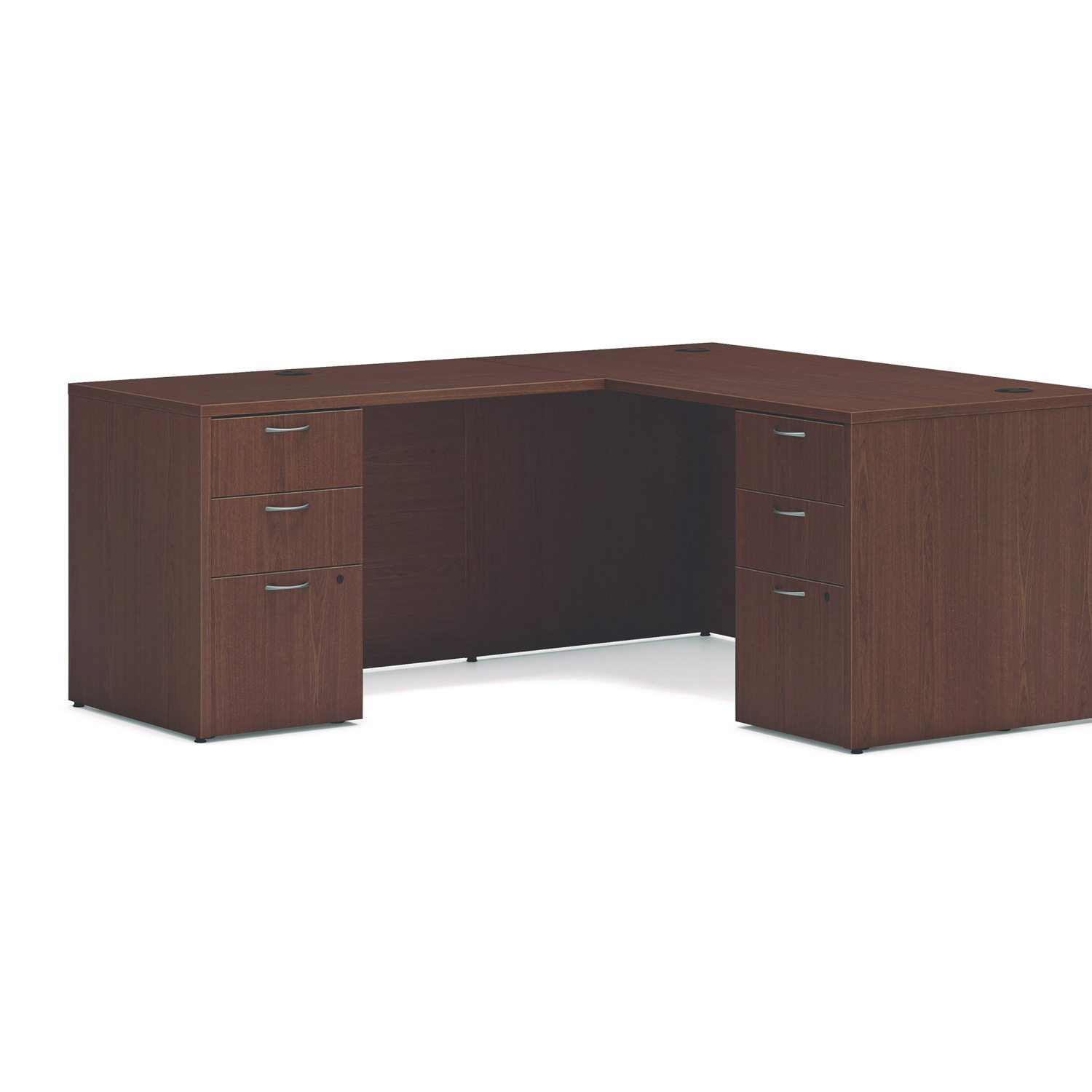 Mod L-Station Double Pedestal Desk Bundle, 60″ x 72″ x 29″, Sepia Walnut