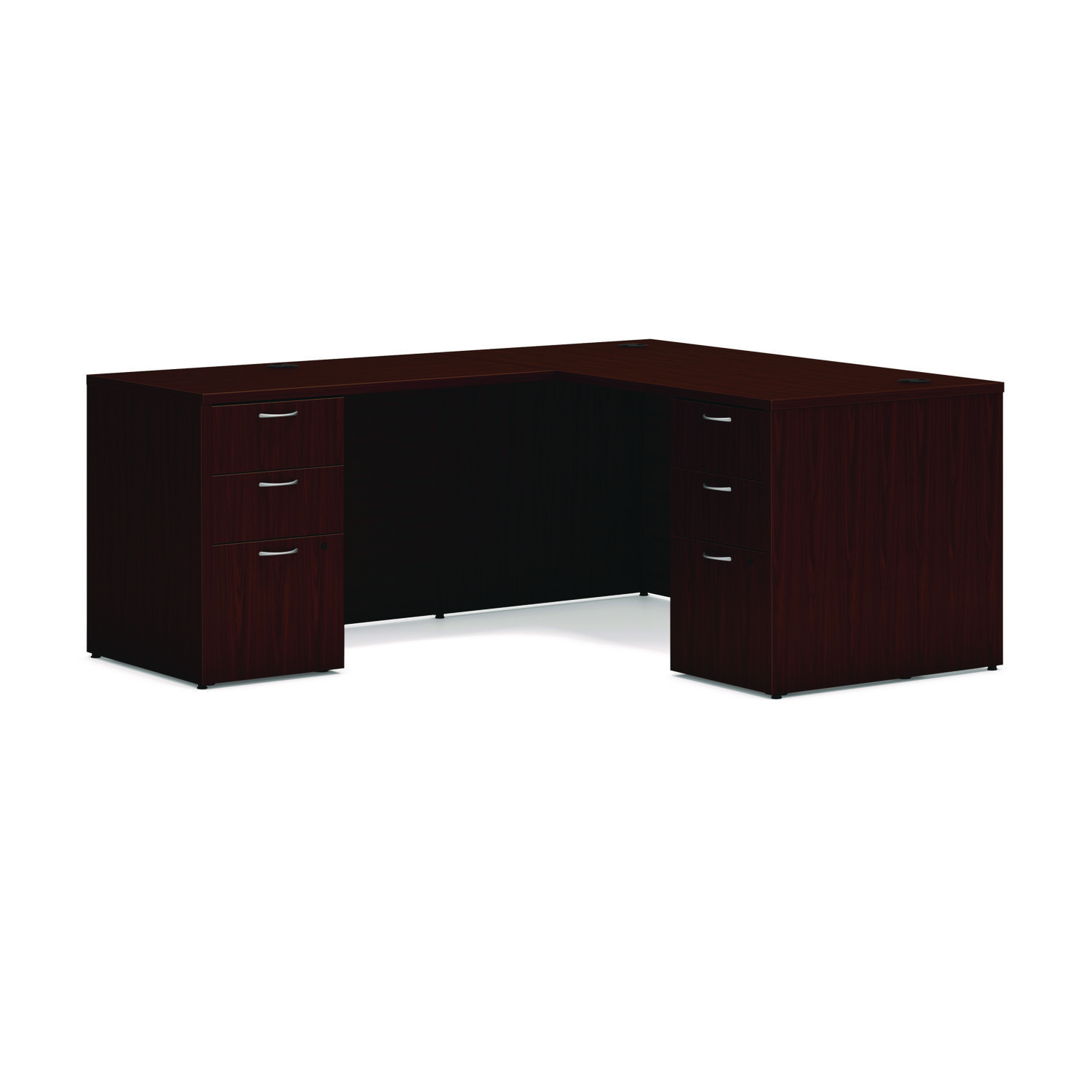 Mod L-Station Double Pedestal Desk Bundle, 60″ x 72″ x 29″, Traditional Mahogany