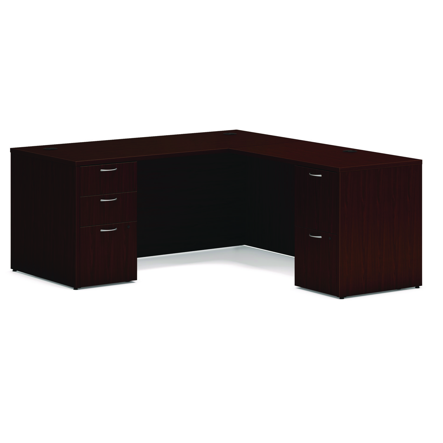 Mod L-Station Double Pedestal Desk Bundle, 66″ x 72″ x 29″, Traditional Mahogany