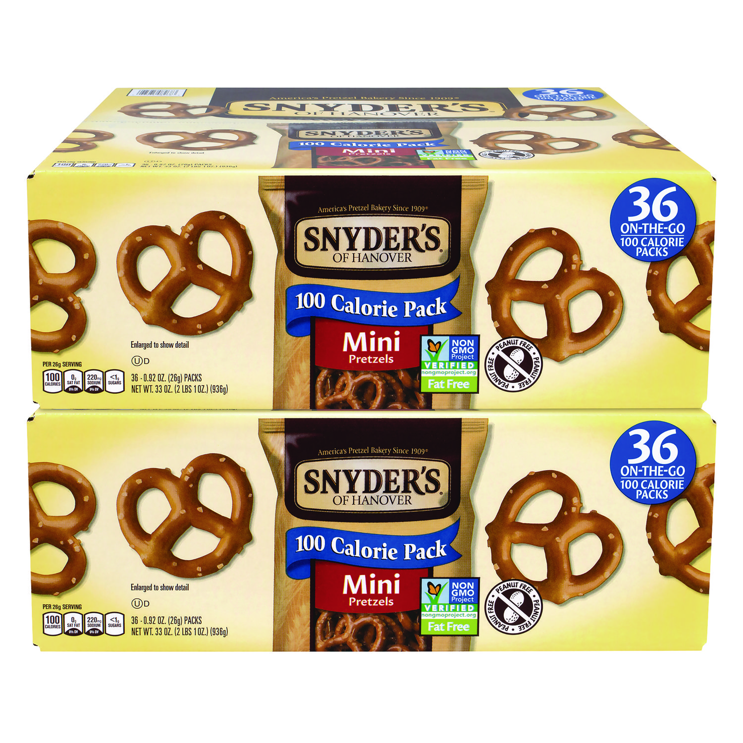 Mini Pretzels. 0.92 oz Pack, 36 Packs/Box, 2 Boxes/Carton