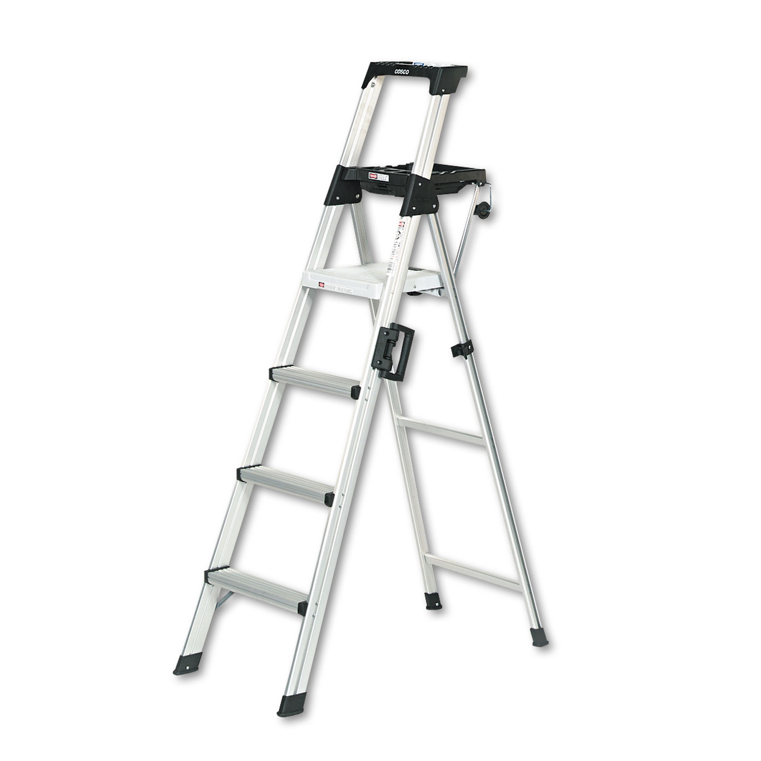  Cosco 2061AABLD Signature Series Aluminum Step Ladder, 6 ft Working Height, 300 lbs Capacity, 4 Step, Aluminum (CSC2061AABLD) 