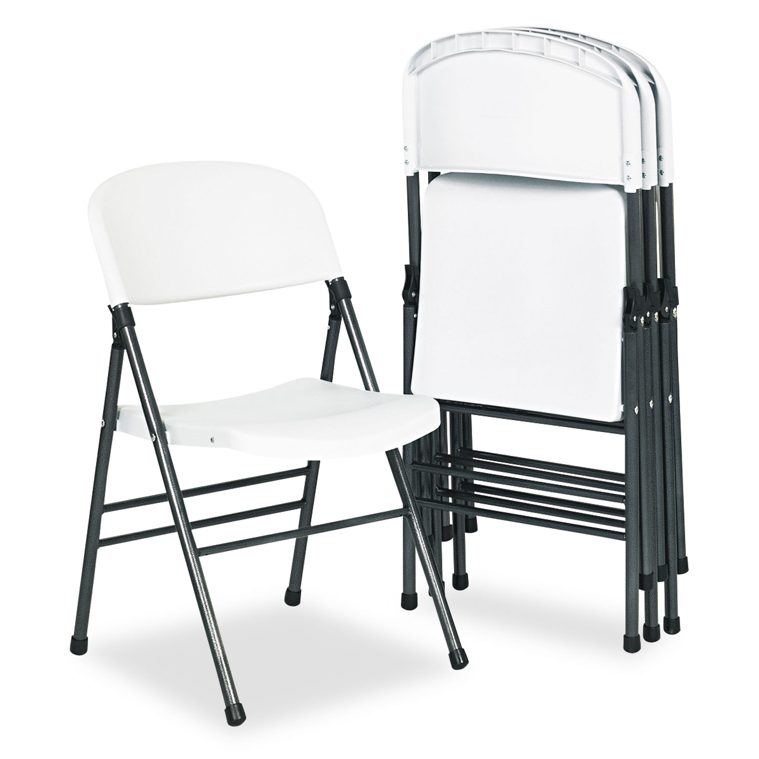 Endura Series Resin Molded Folding Chair, Pewter Frame/White Speckle, 4/Carton