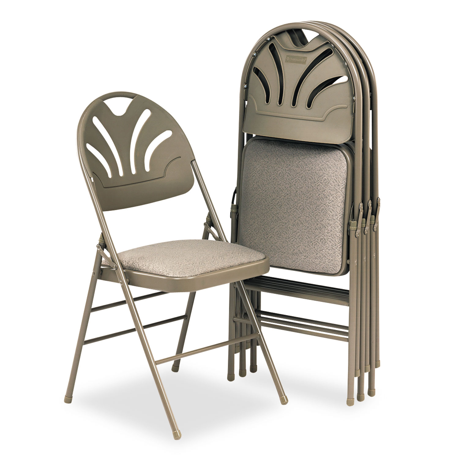 Fabric Padded Seat/Molded Fan Back Folding Chair, Kinnear Taupe, 4/Carton
