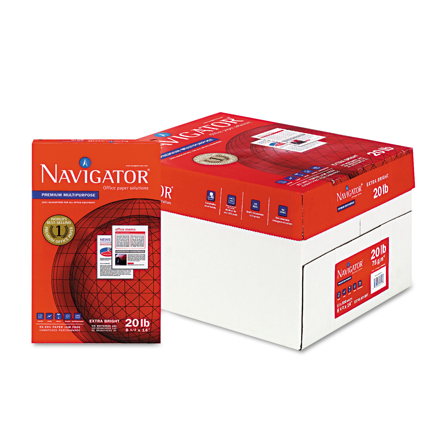  Navigator NMP1420 Premium Multipurpose Copy Paper, 97 Bright, 20lb, 8.5 x 14, White, 500 Sheets/Ream, 10 Reams/Carton (SNANMP1420) 