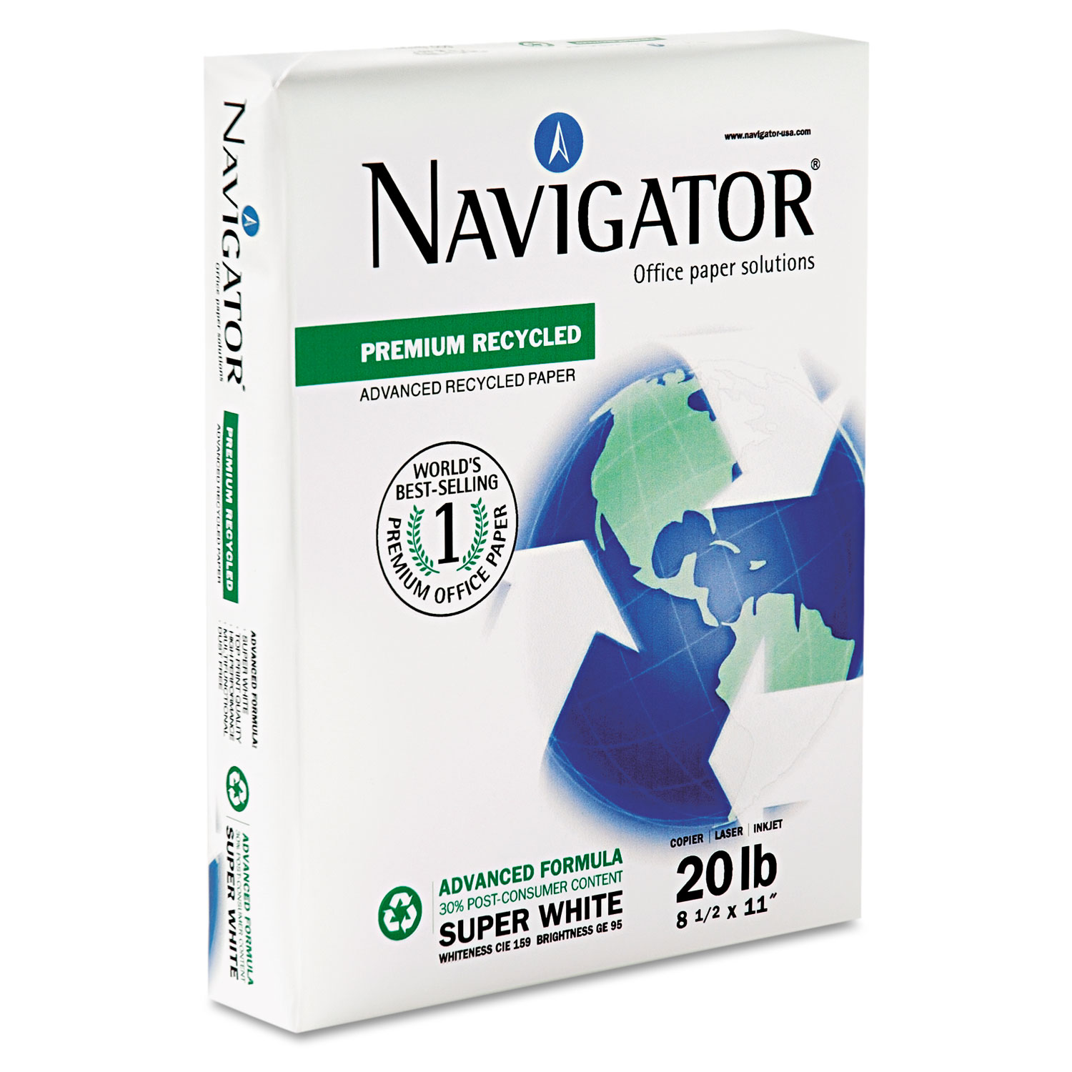  Navigator NR1120 Premium Recycled Office Paper, 92 Bright, 20lb, 8.5 x 11, White, 500 Sheets/Ream, 10 Reams/Carton (SNANR1120) 