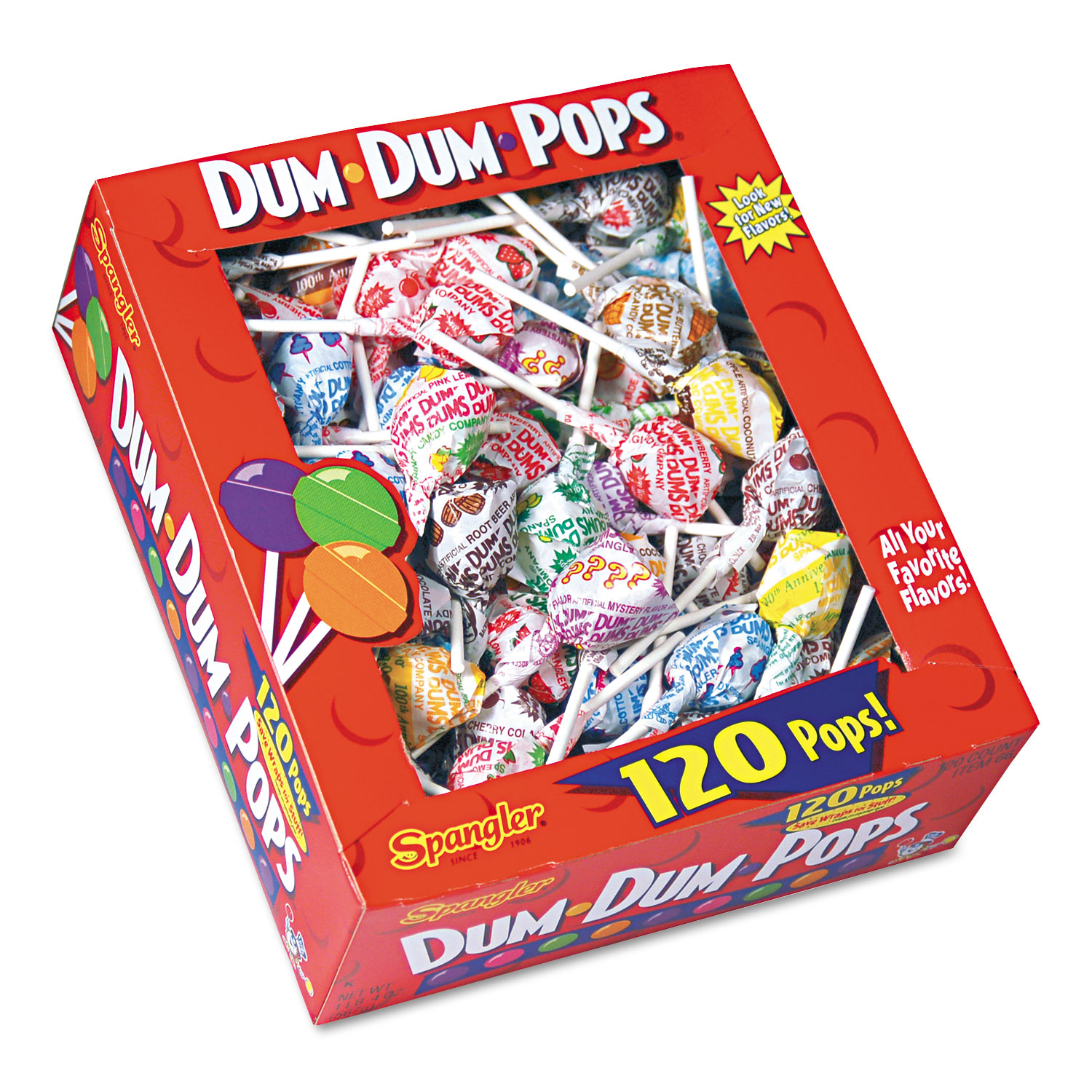 Dum-Dum-Pops, Assorted Flavors, Individually Wrapped, 120 Count Box
