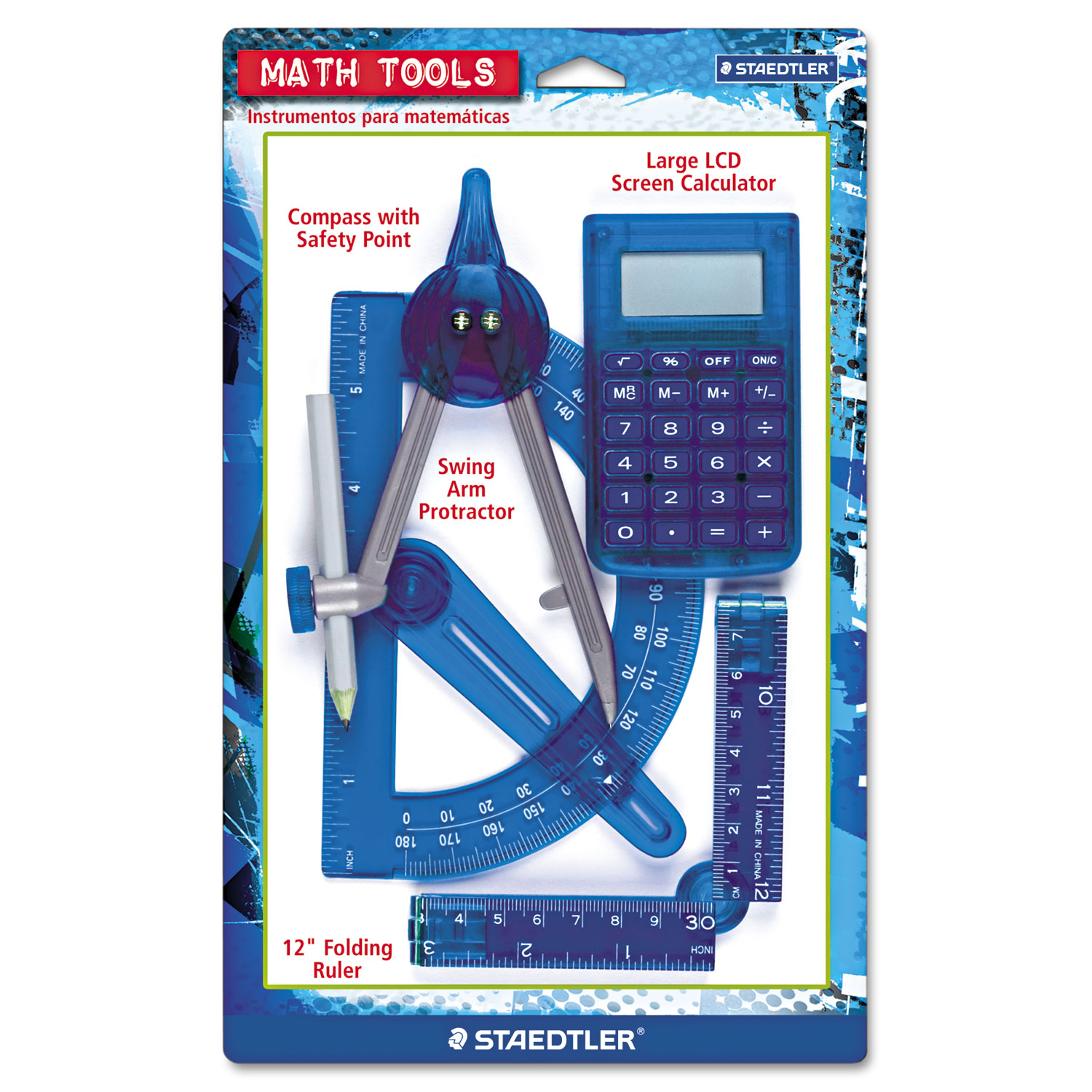 Staedtler® Four-Piece Math Tools Set, Plastic, Assorted Colors