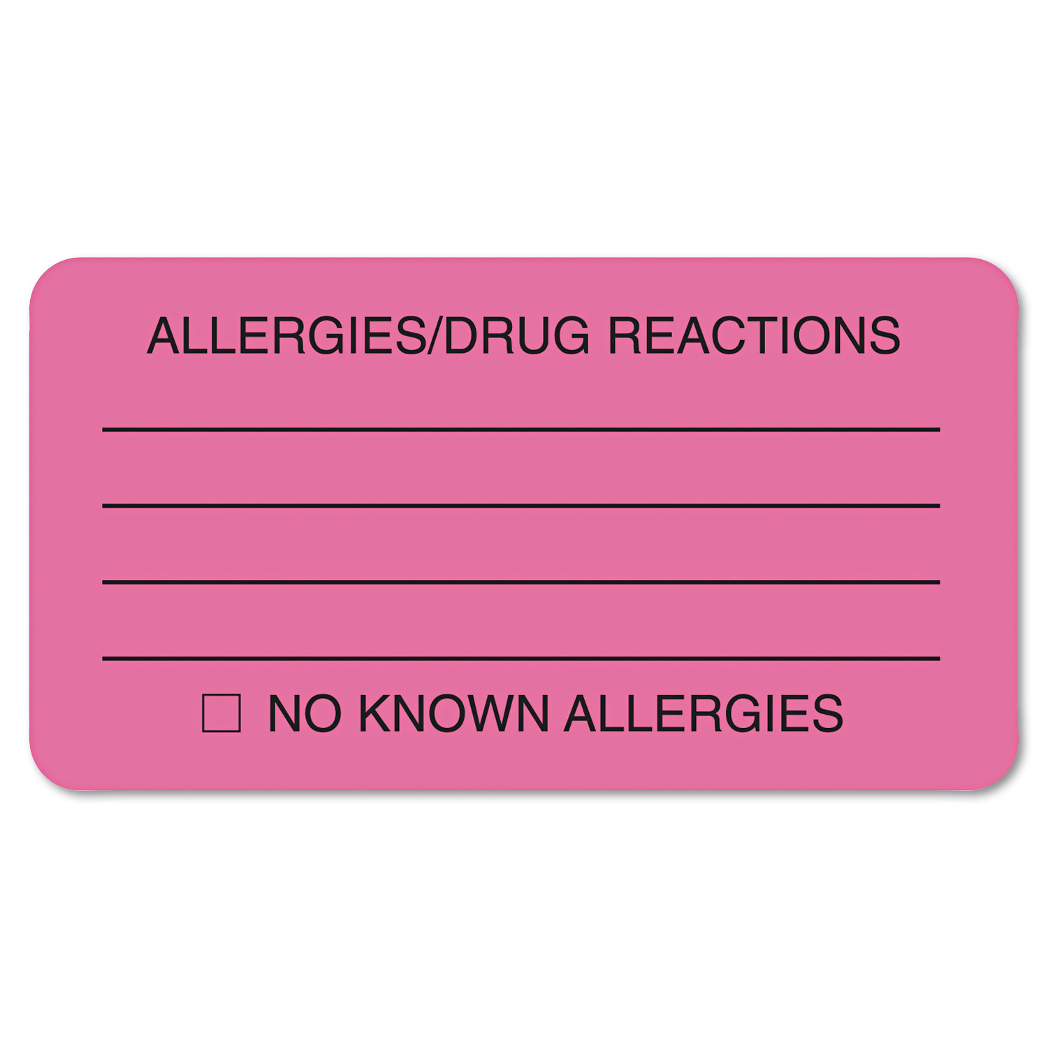  Tabbies MAP1730 Allergy Warning Labels, ALLERGIES/DRUG REACTIONS NO KNOWN ALLERGIES, 1.75 x 3.25, Pink, 250/Roll (TAB01730) 