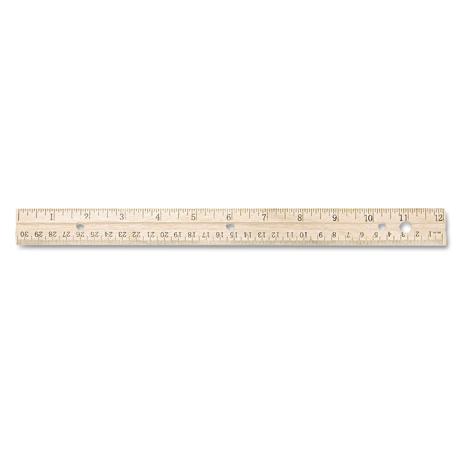 Hole Punched Wood Ruler English and Metric With Metal Edge 