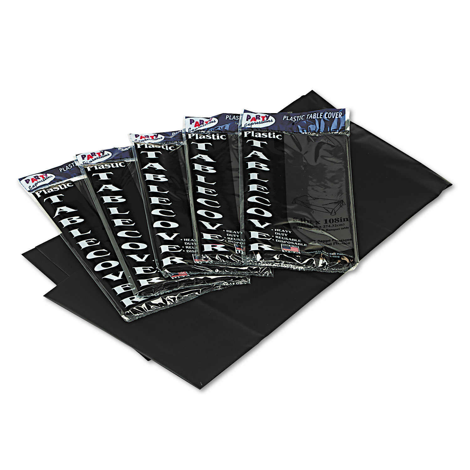  Tablemate 549-BK Table Set Rectangular Table Covers, Heavyweight Plastic, 54 x 108, Black, 6/Pack (TBL549BK) 