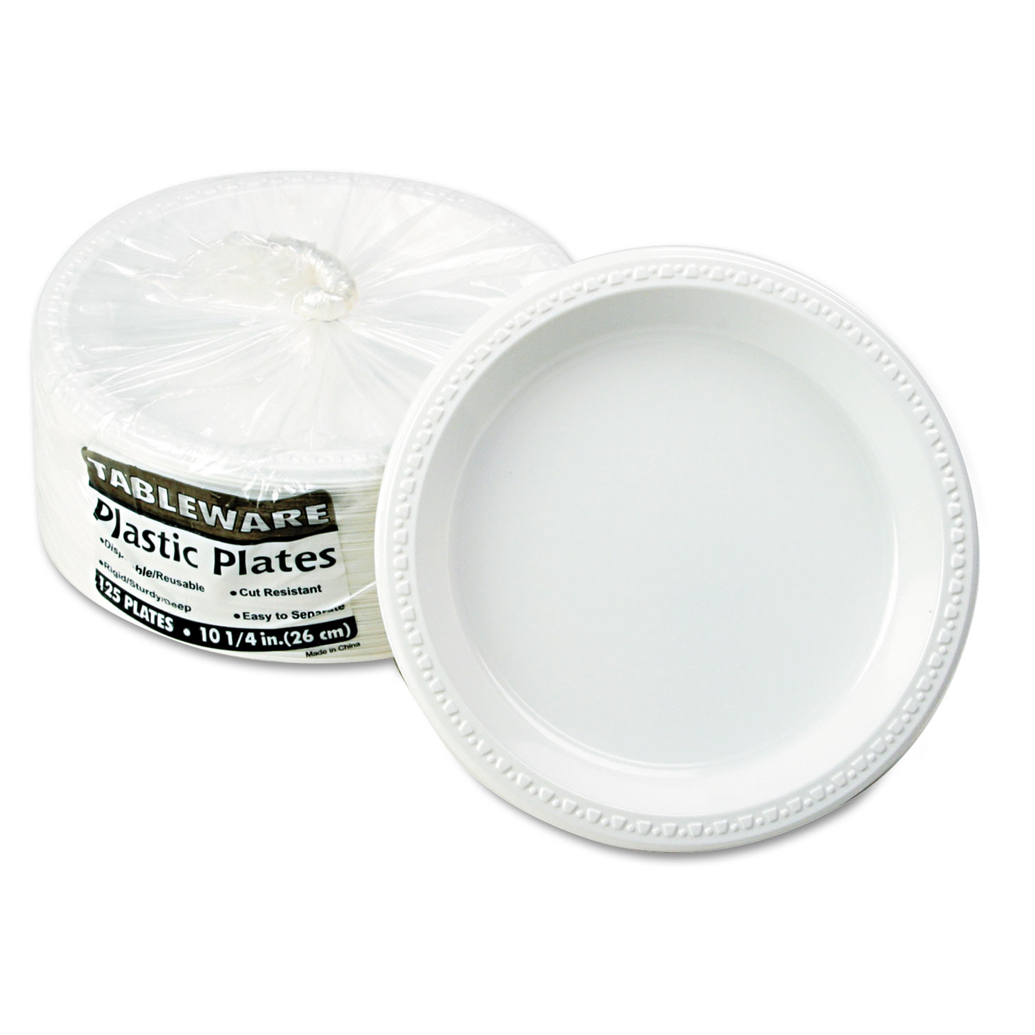 Plastic Dinnerware, Plates, 10 1/4 dia, White, 125/Pack