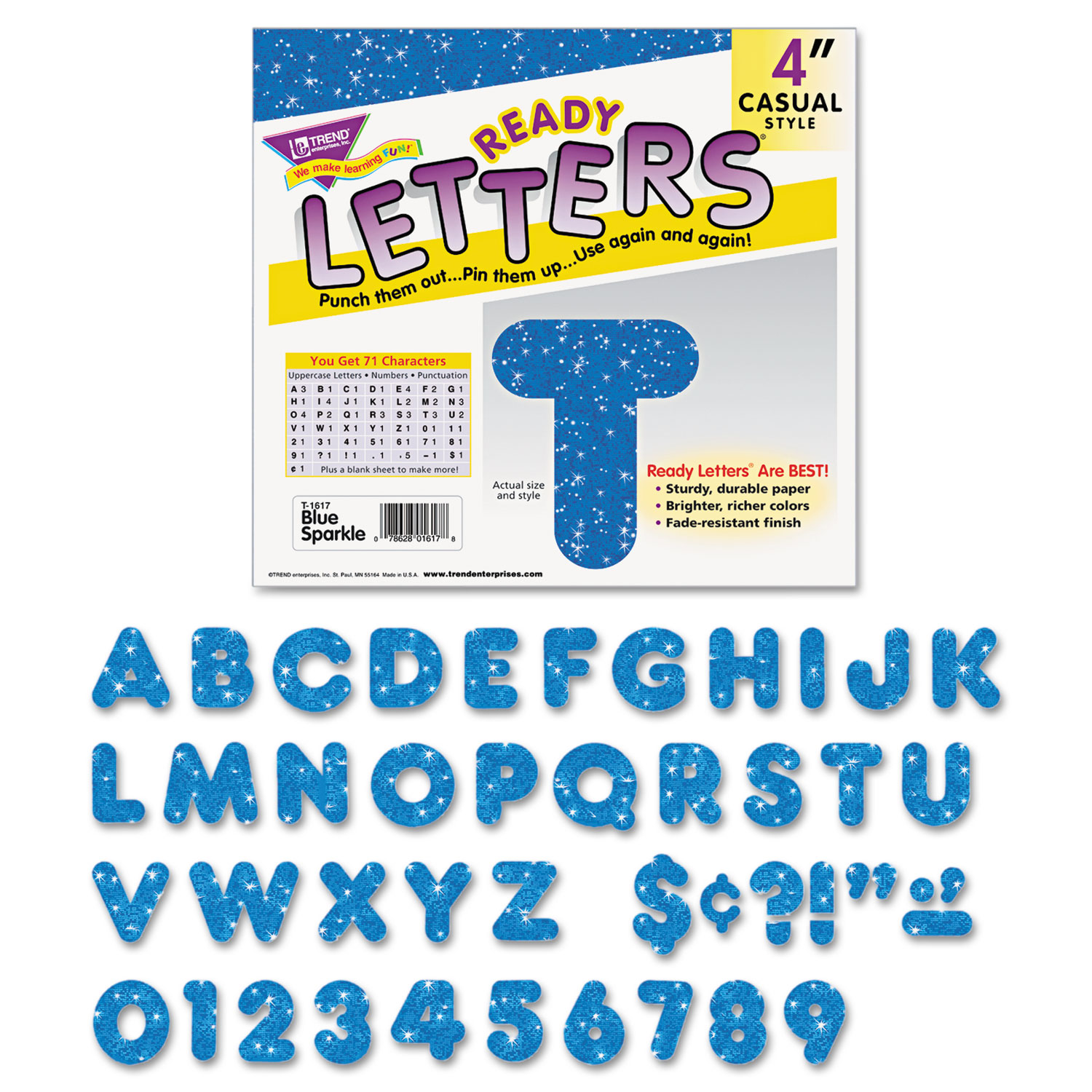  TREND T1617 Ready Letters Sparkles Letter Set, Blue Sparkle, 4h, 71/Set (TEPT1617) 