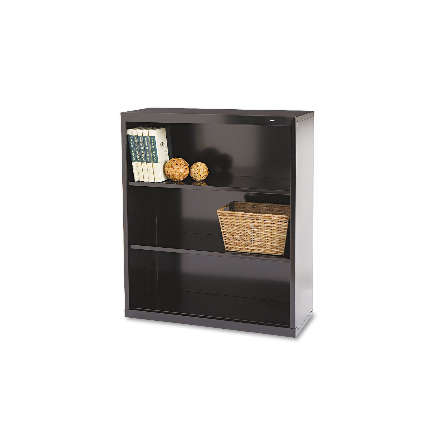 Metal Bookcase, Three-Shelf, 34-1/2w x 13-1/2d x 40h, Black