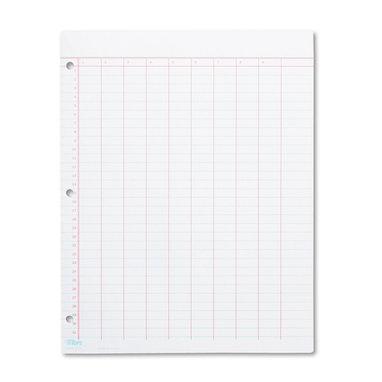 Data Pad w/Numbered Column Headings, 11 x 8 1/2, White, 50 Sheets