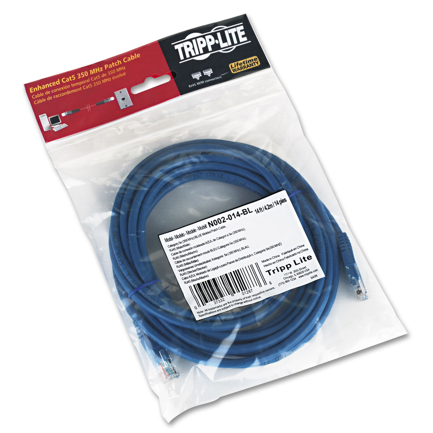 CAT5e Molded Patch Cable, 14 ft., Blue