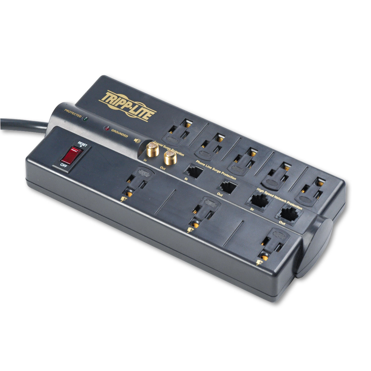 Protect It! Surge Protector, 8 Outlets, 10 ft. Cord, 3240 Joules, RJ45, Black