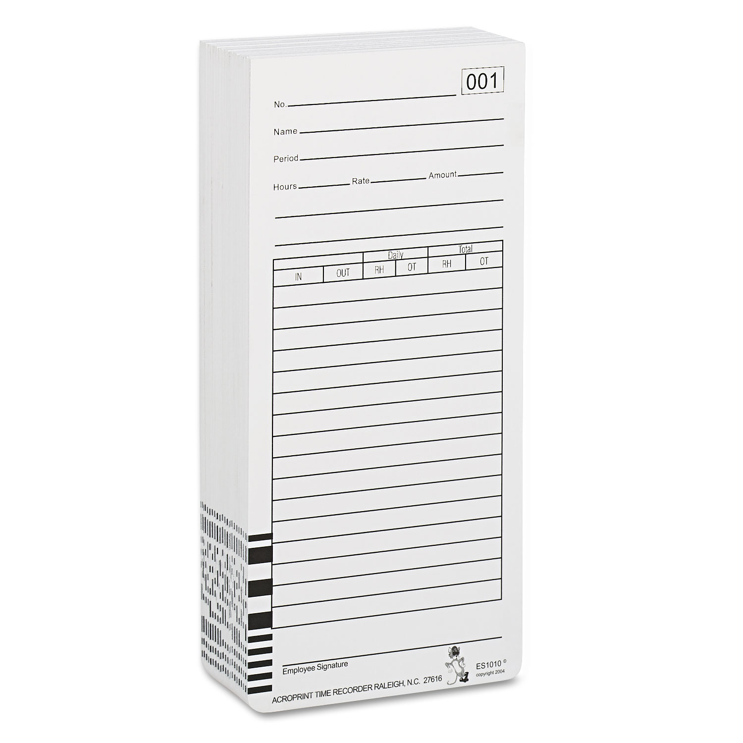 Time Card for Es1000 Electronic Totalizing Payroll Recorder, 100/Pack