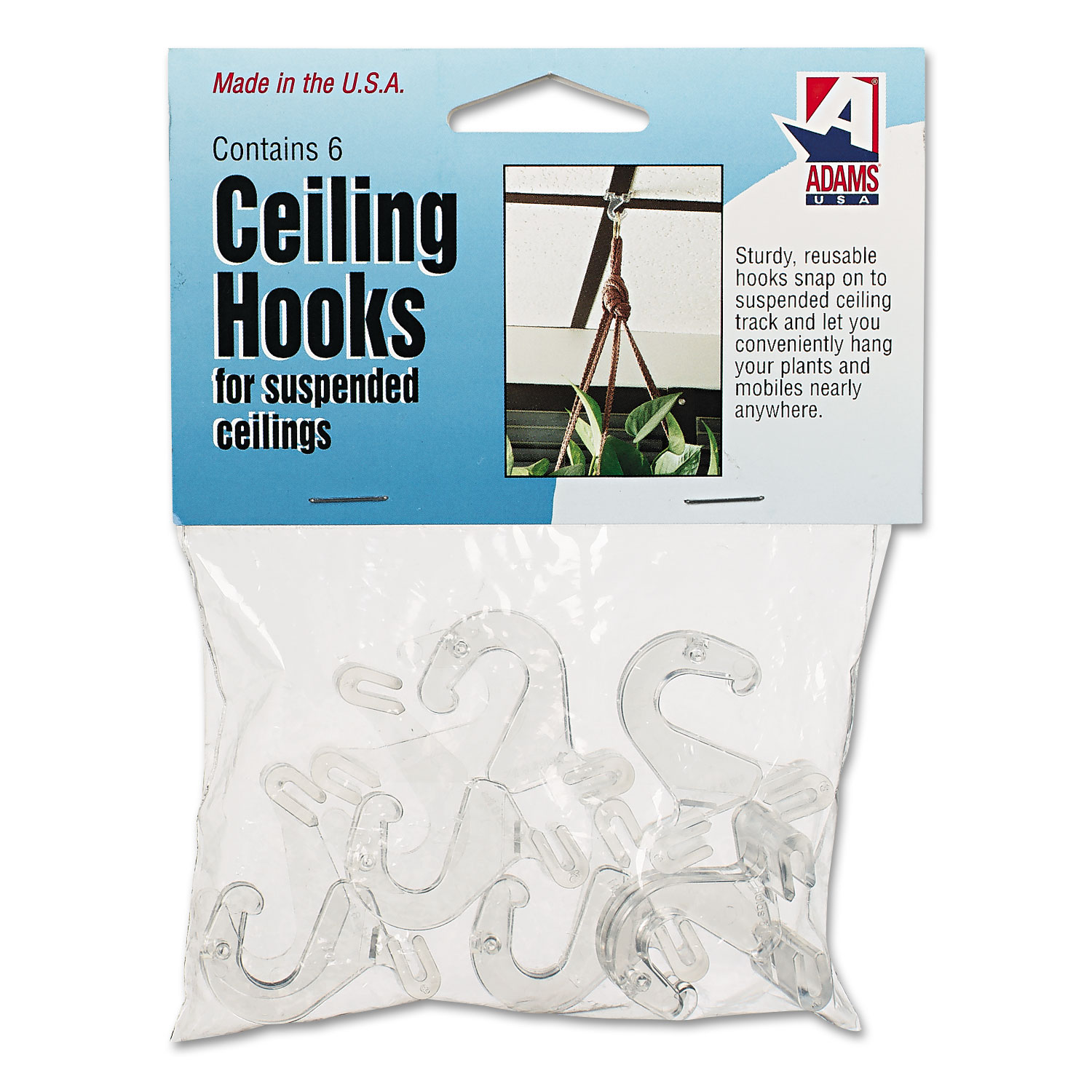  Adams Manufacturing 1900-99-3241 Clear Plastic Ceiling Hooks, 5/16 x 3/4 x 1 3/8, 6/Pack (ADM1900993241) 