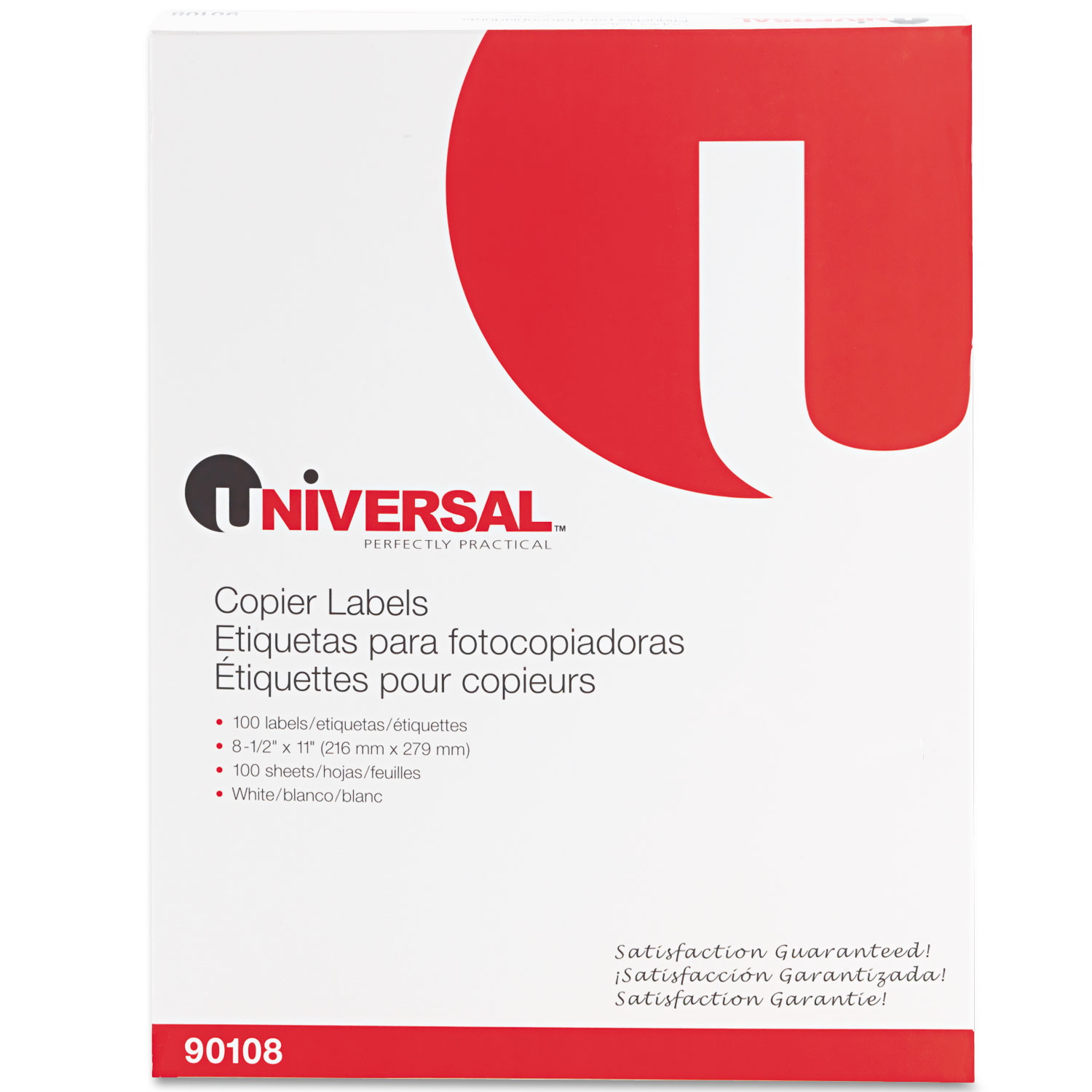  Universal UNV90108 Copier Mailing Labels, Copiers, 8.5 x 11, White, 100/Box (UNV90108) 
