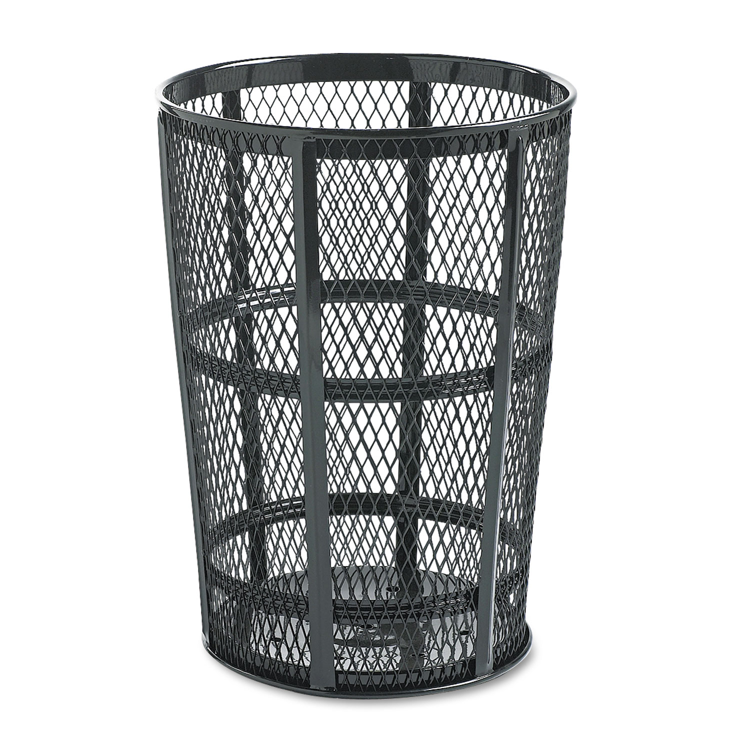 Steel Street Basket Waste Receptacle, Round, Steel, 45 gal, Black