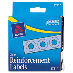 Avery® Dispenser Pack Hole Reinforcements, 1/4" Dia, Clear, 200/Pack