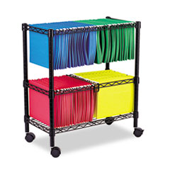 Alera® Two-Tier File Cart for Front-to-Back + Side-to-Side Filing, Metal, 1 Shelf, 3 Bins, 26" x 14" x 29.5", Black