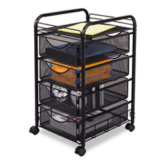 Safco® Onyx Mesh Mobile File With Four Supply Drawers, 15.75w x 17d x 27h, Black