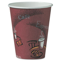 SOLO® Paper Hot Drink Cups in Bistro Design, 8 oz, Maroon, 500/Carton
