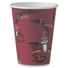 SOLO® Paper Hot Drink Cups in Bistro Design, 12 oz, Maroon, 300/Carton