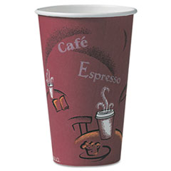 SOLO® Paper Hot Drink Cups in Bistro Design, 16 oz, Maroon, 300/Carton