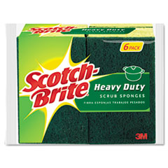Scotch-Brite® Heavy-Duty Scrub Sponge, 4.5 x 2.7, 0.6" Thick, Yellow/Green, 6/Pack