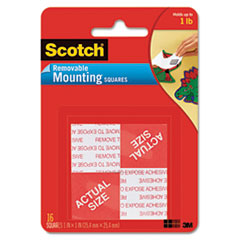 Precut Foam Mounting Squares, Removable, Double-Sided, Holds Up to 0.33 lb (2 Squares), 1 x 1, White, 16/Pack