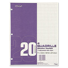 Mead® Graph Paper Tablet, 3-Hole, 8.5 x 11, Quadrille: 4 sq/in, 20 Sheets/Pad, 12 Pads/Pack