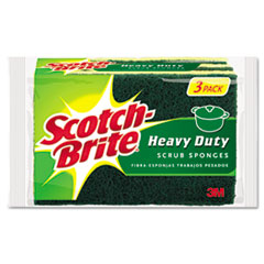 Scotch-Brite® Heavy-Duty Scrub Sponge, 4 1/2 x 2 7/10 x 3/5 Green/Yellow, 3/Pack