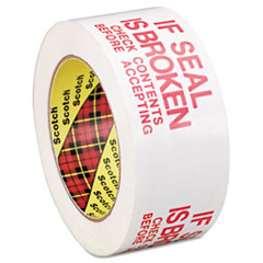 Scotch® Printed Message Box Sealing Tape, 3" Core, 1.88" x 109 yds, Red/White