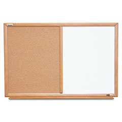 7110015680401, SKILCRAFT Combination Board, 36 x 24, Tan/White Surface, Oak Wood Frame