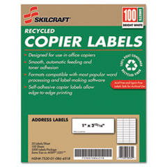 7530010864518, SKILCRAFT Recycled Copier Labels, Copiers, 1 x 2.81, White, 33/Sheet, 100 Sheets/Box