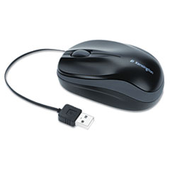 Kensington® Pro Fit Optical Mouse with Retractable Cord, USB 2.0, Left/Right Hand Use, Black