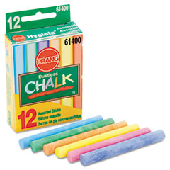 Prang® Hygieia Dustless Board Chalk, 3 1/4 x 3/8. Assorted, 12/Box